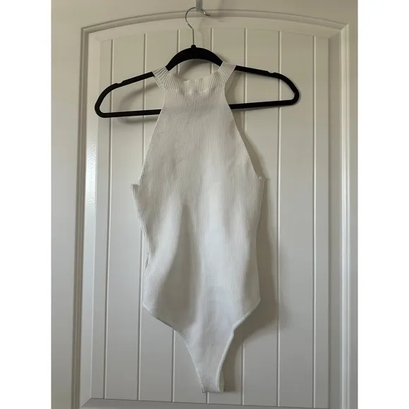 Happily‎ Grey Ribbed High Neck White Bodysuit Large - Image 2