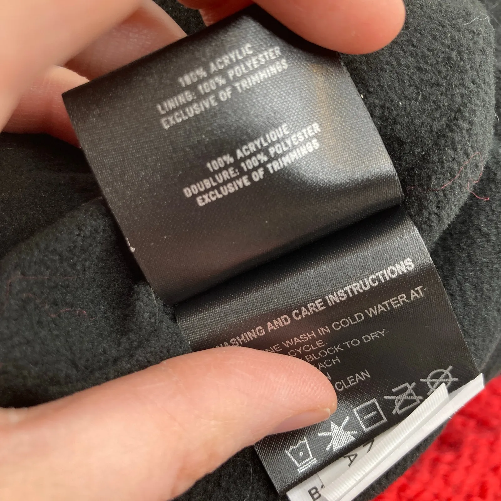 Orage Adult M Red & Blue Diamond Chunky Knit Fleece Lined Beanie Ski Outdoor Size M - Image 8