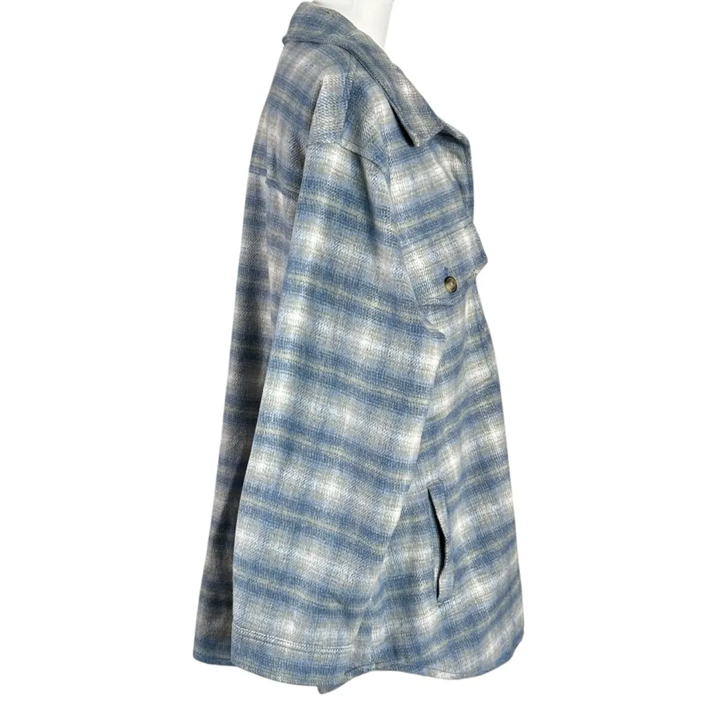 American Eagle Outfitters Plaid Flannel Shacket Jacket XL Light Blue Grey Grunge - Image 5