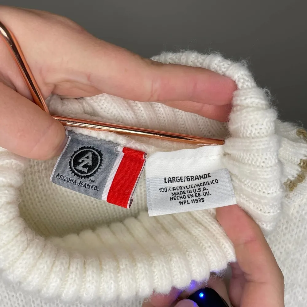 Vintage Arizona Jean Co. Womens Cowl Neck Geometric  Cream White Design Sweater - Image 6