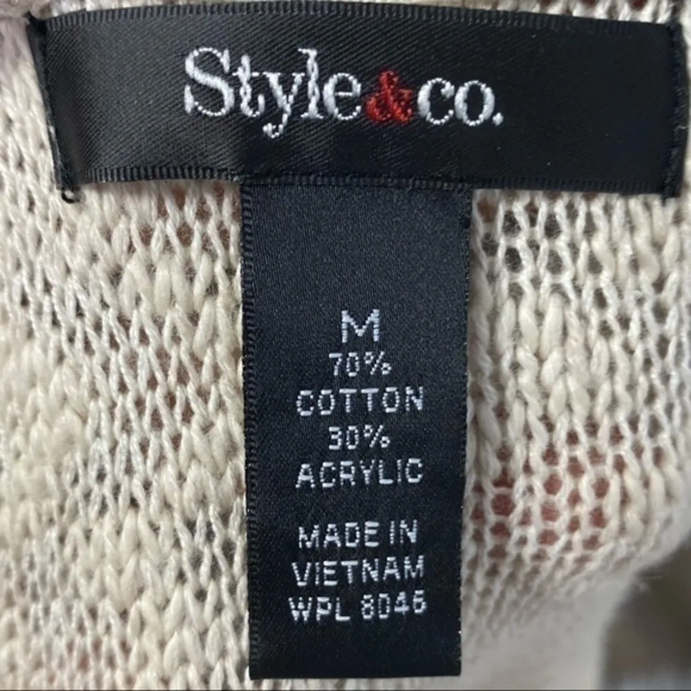 Style & Co Cream Open Knit Fringe Boho Western Desert Festival Sweater Medium - Image 5