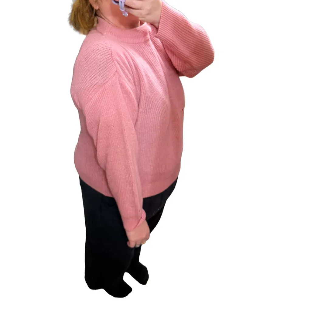 Society Coral Pink Chunky Knit Cropped Sweater Mock Neck Oversized Y2K L/XL - Image 10