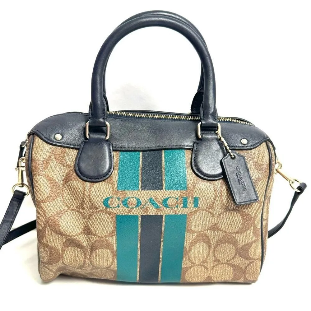 Coach Blue Varsity Stripe Mini Bennet Satchel Bag Purse Crossbody - Image 2