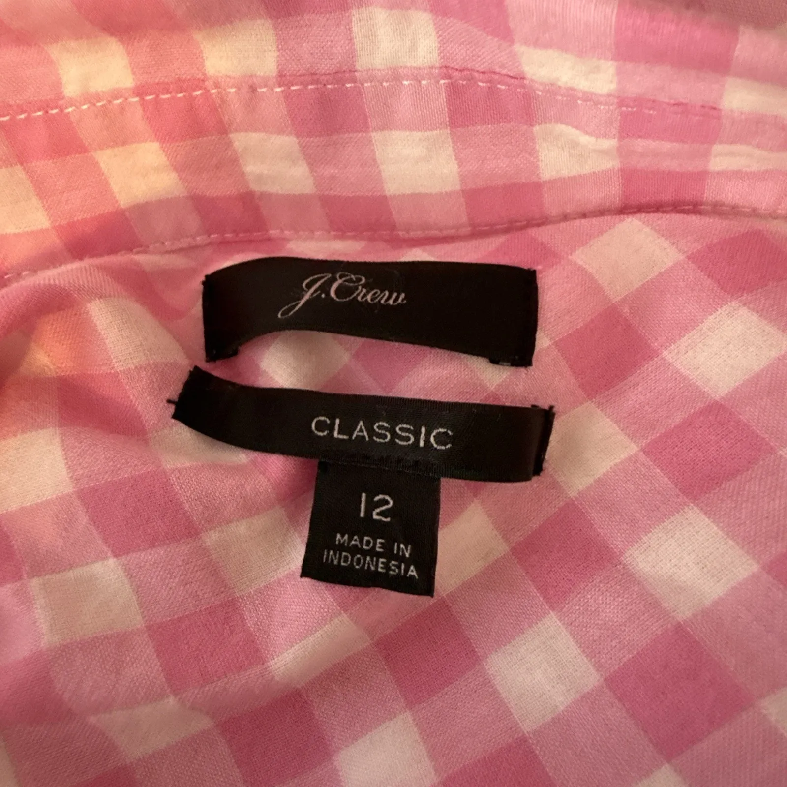 J Crew Women Classic Button Up Shirt Top Size 12 Lightweight Pink Gingham Cotton - Image 7