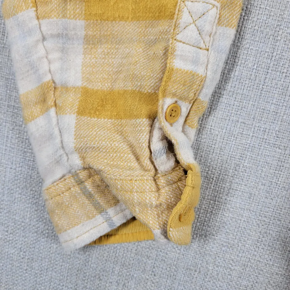 American Eagle Womens Flannel Shirt Size S Yellow White Plaid Button Down Hoodie - Image 12