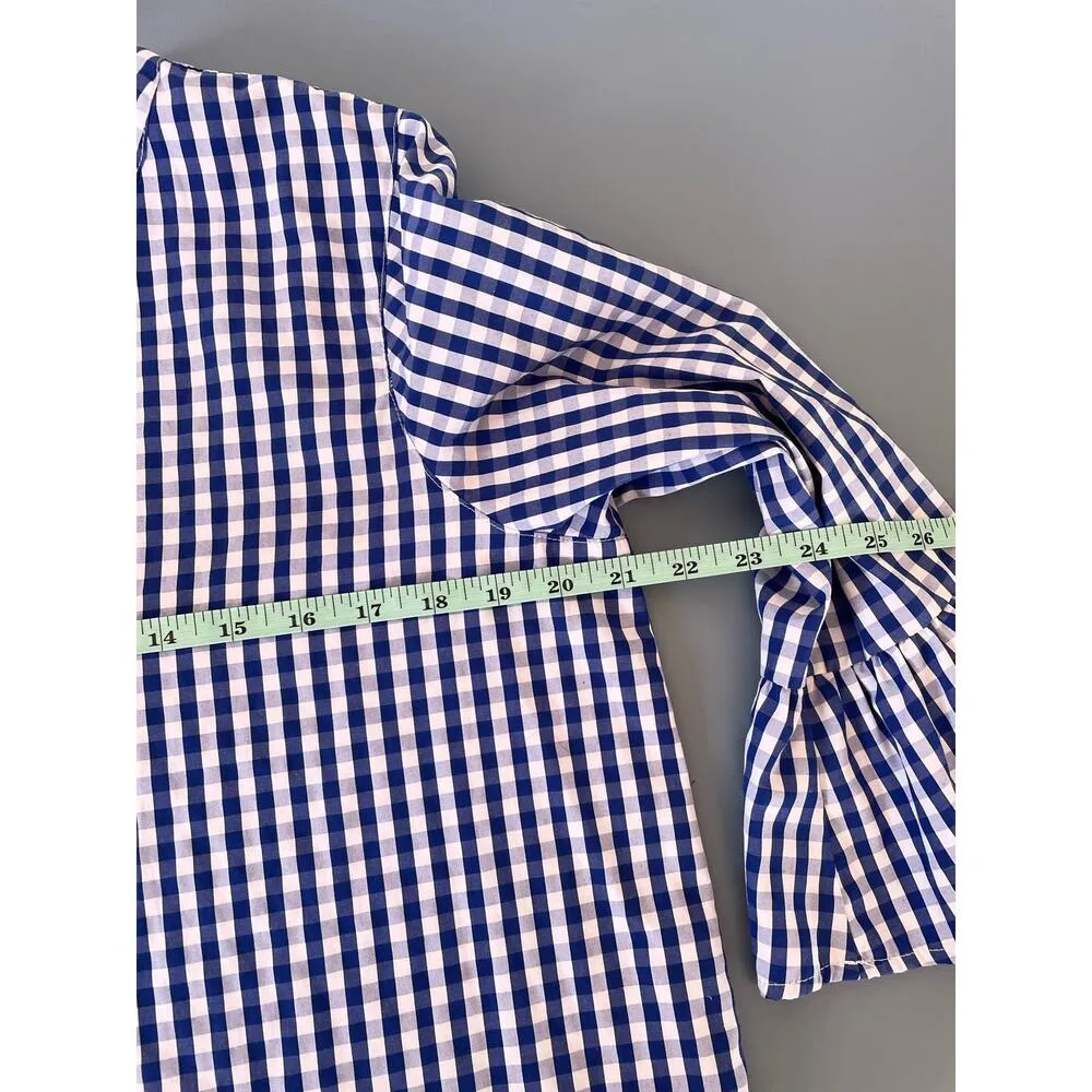 Signature Collection womens blue/white checker top with floral embroidery size L Blue Size L - Image 7