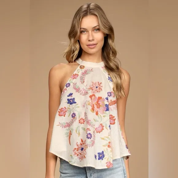 New XS Free People Emily Floral Halter Tank Top - Image 7