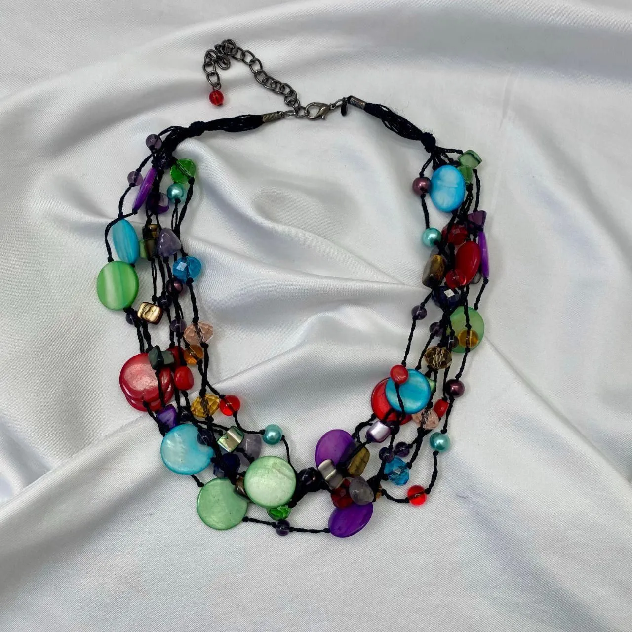 Early 2000's Signed Premier Designs Spectrum Multi Strand Stone Beaded Necklace - Image 2