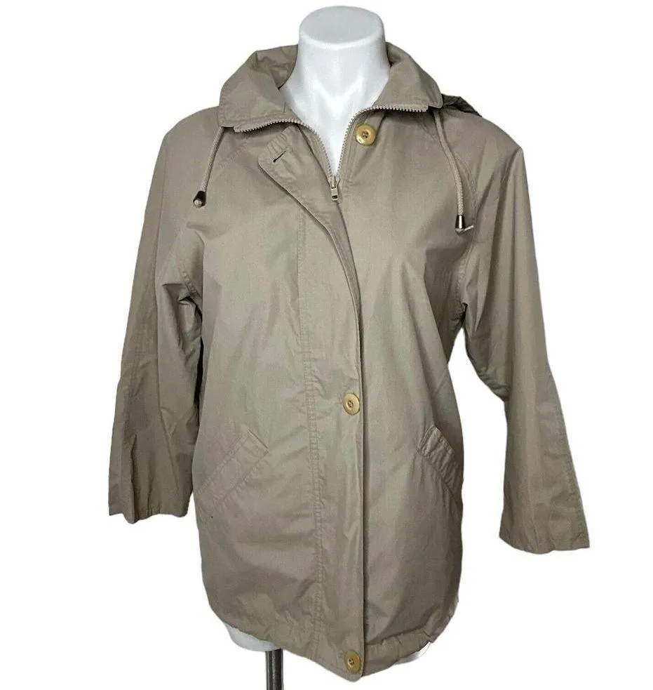 LONDON FOG Womens Size S Khaki Cotton Utility Jacket Lightweight Detachable Hood - Image 3