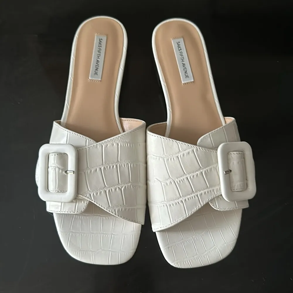 SAKS FIFTH AVENUE Brooklyn Croc Embossed Leather Sandals - Image 5