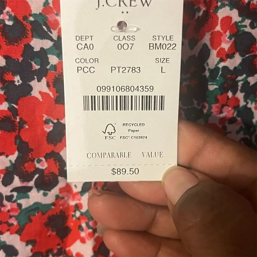 J. Crew Floral Cotton Blend Poplin Long Sleeve Ruffle Top‎ L NWT - Image 5