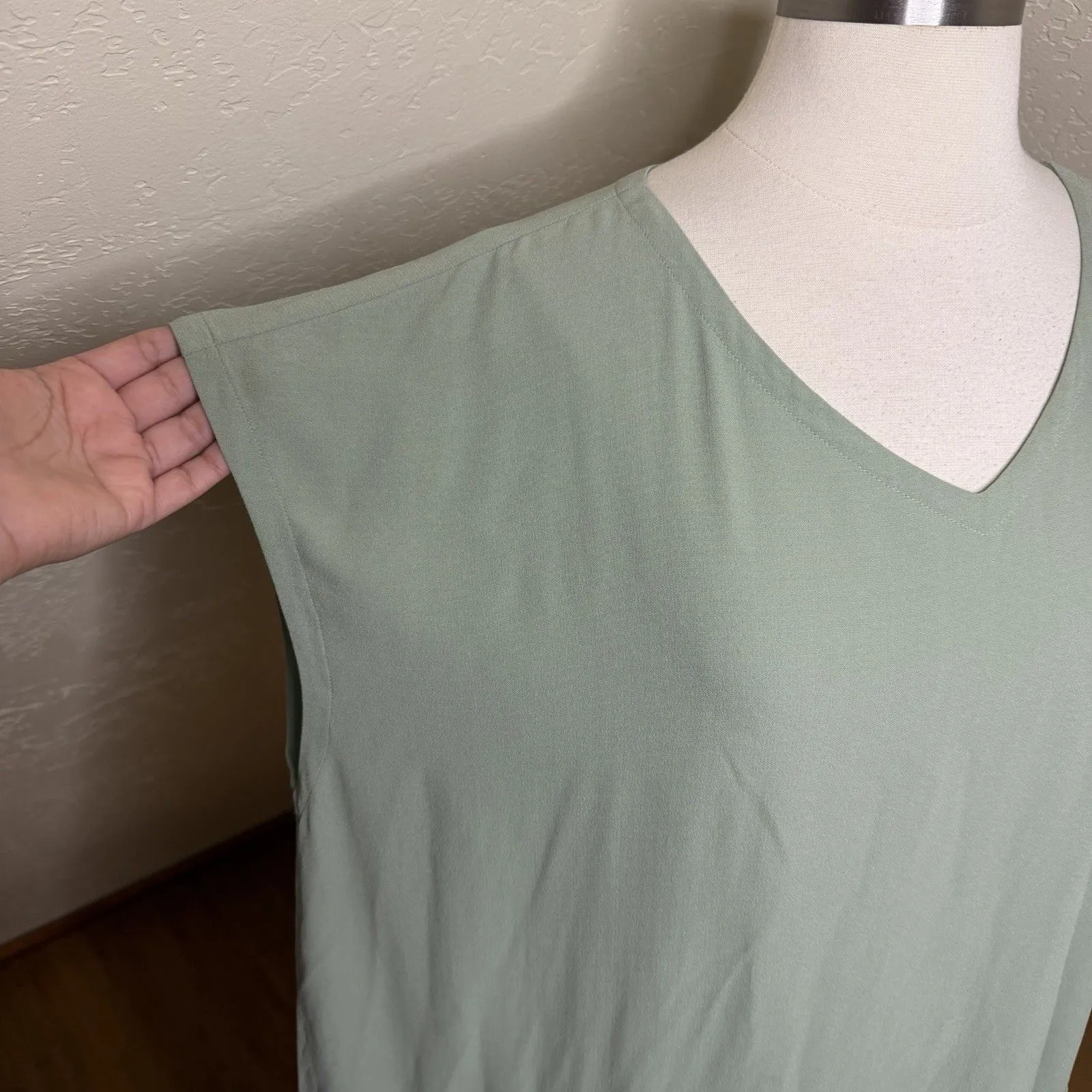 Eileen Fisher Silk Shift Dress Sage Green Quiet Luxury Minimalist XL Pockets - Image 6