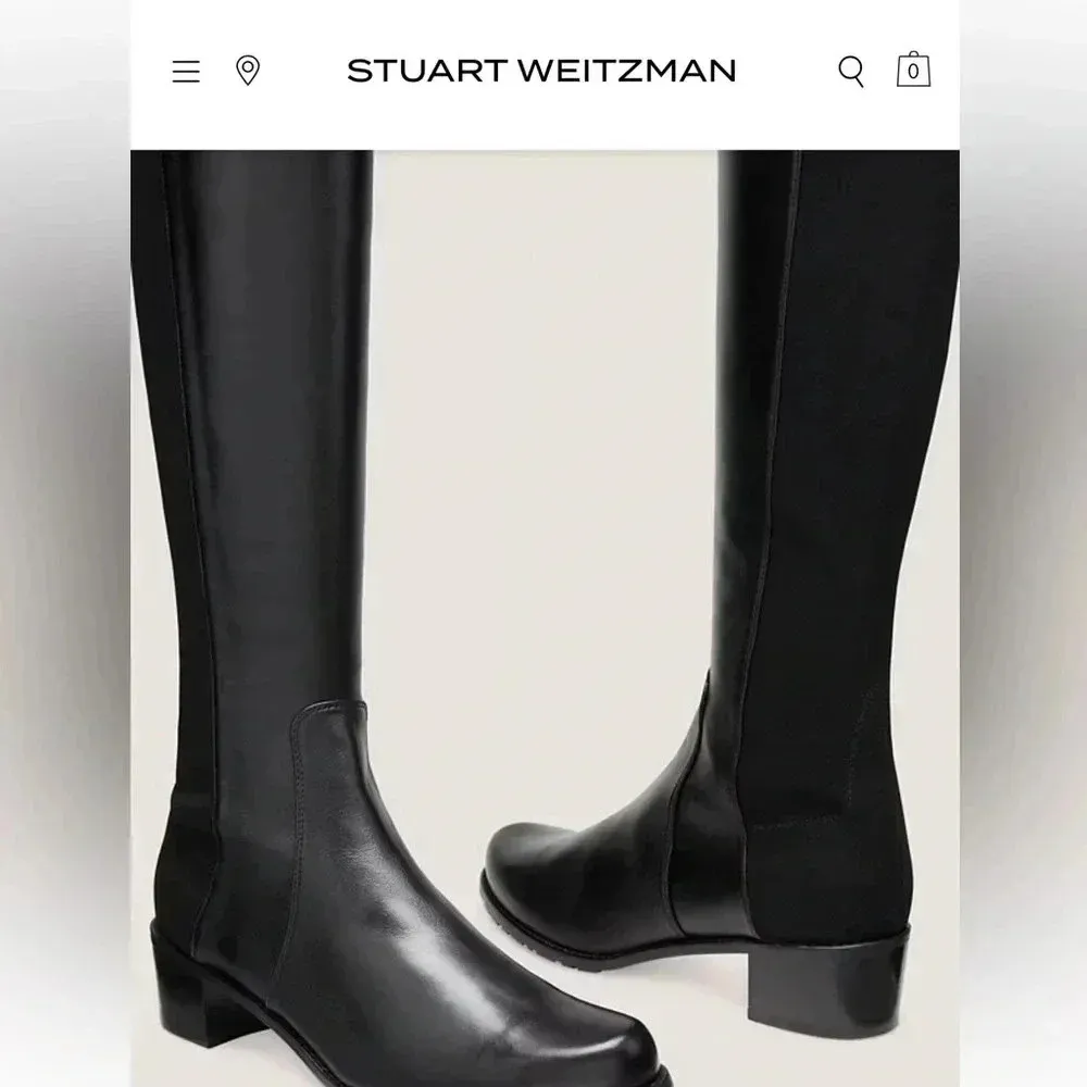 Stuart Weitzman Reserve Black Leather Over the Knee Boots Size - Image 4