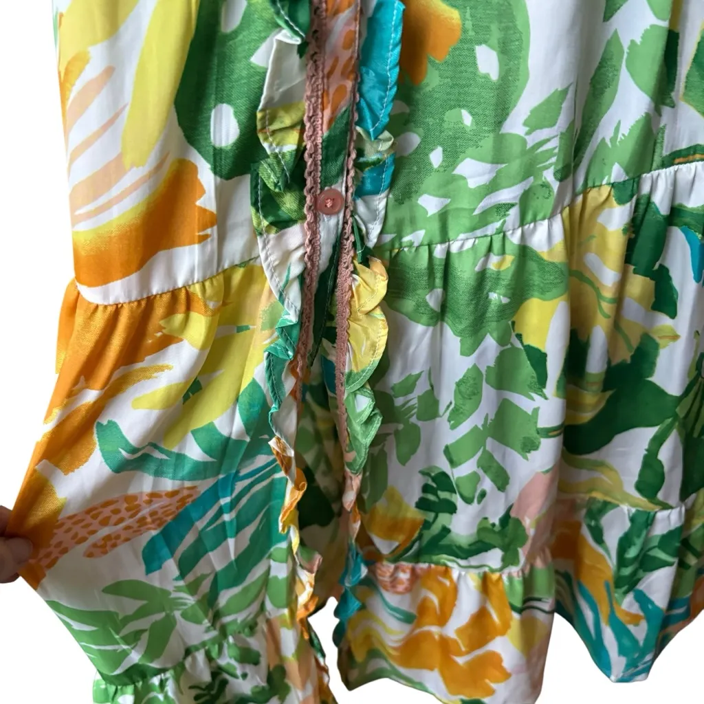 True Destinations Sleeveless Palm Print Tiered Button Down Maxi Dress, Sz XL Green - Image 12