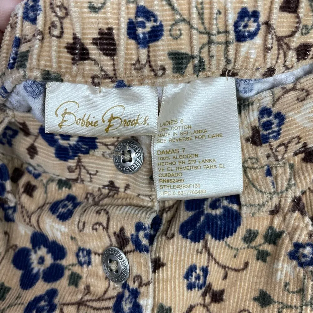 Vintage Y2K 90s Bobbie Brooks Corduroy Floral Long Button Skirt Prairie 6 26 - Image 10