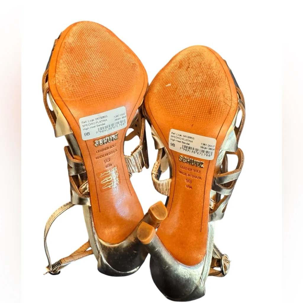 Schutz Darleneh Gold Cutout Patent Leather Peep Toe Heels Women’s Size 9 in EUC - Image 6