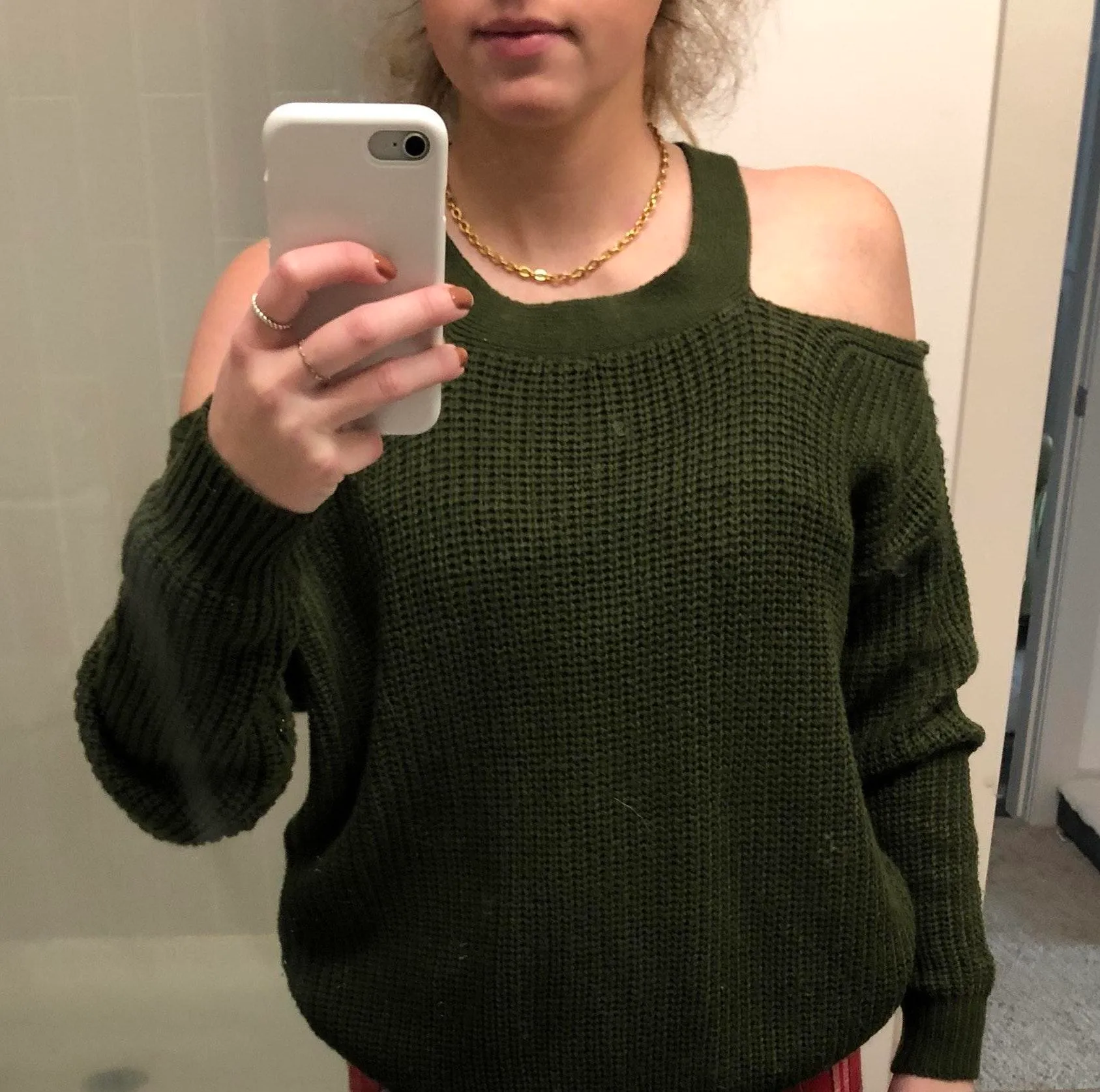 Green Off The Shoulder Sweater - Image 3