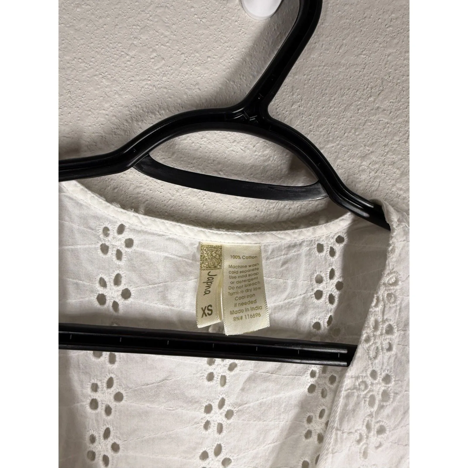 Japna White Eyelet Wrap Dress Womens Sz XS Cottagecore Feminine Boho Beachy - Image 5