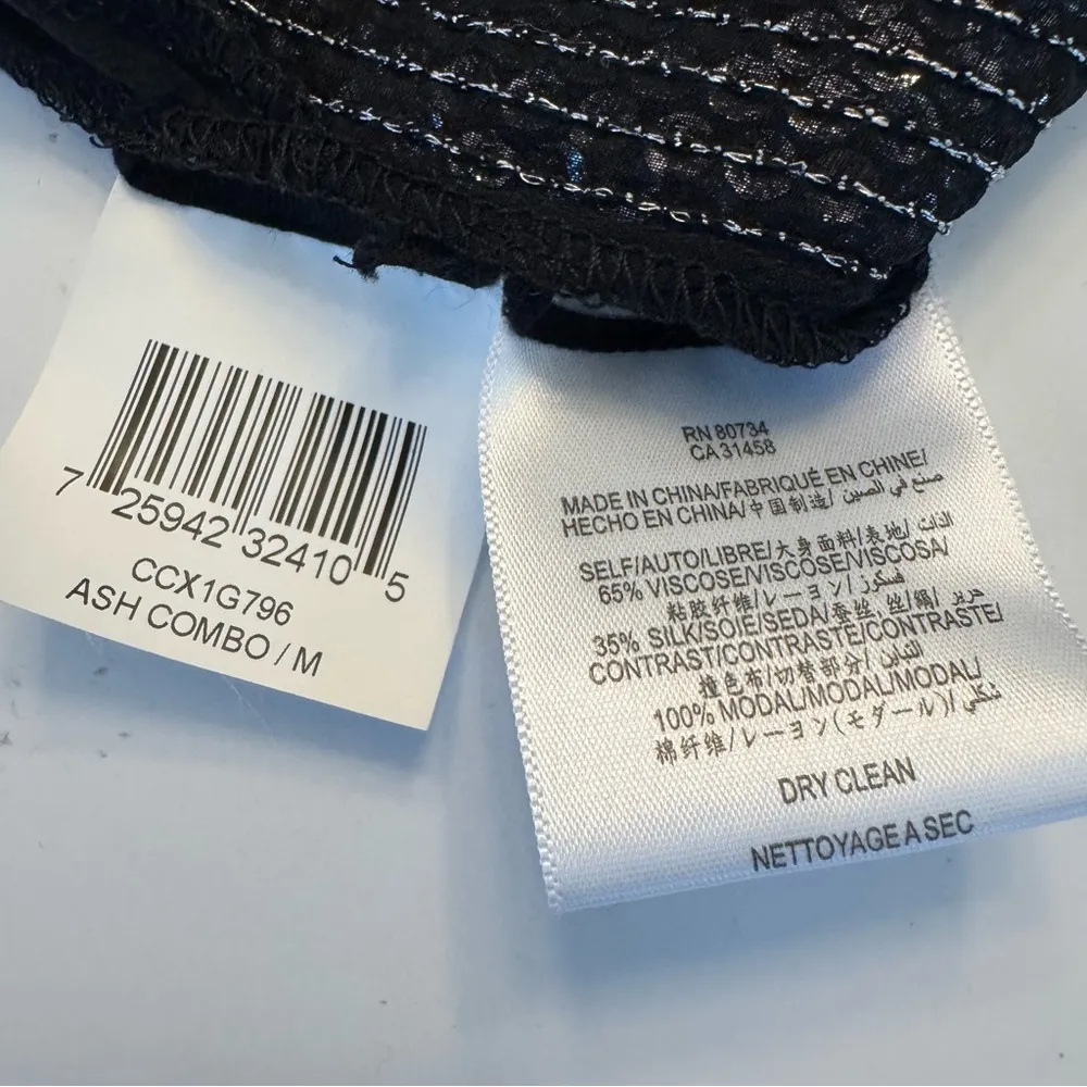 BCBGMaxAzria BCBG Max Azria Sequin Silk Blend Tunic Top Black Silver Medium Ash - Image 9