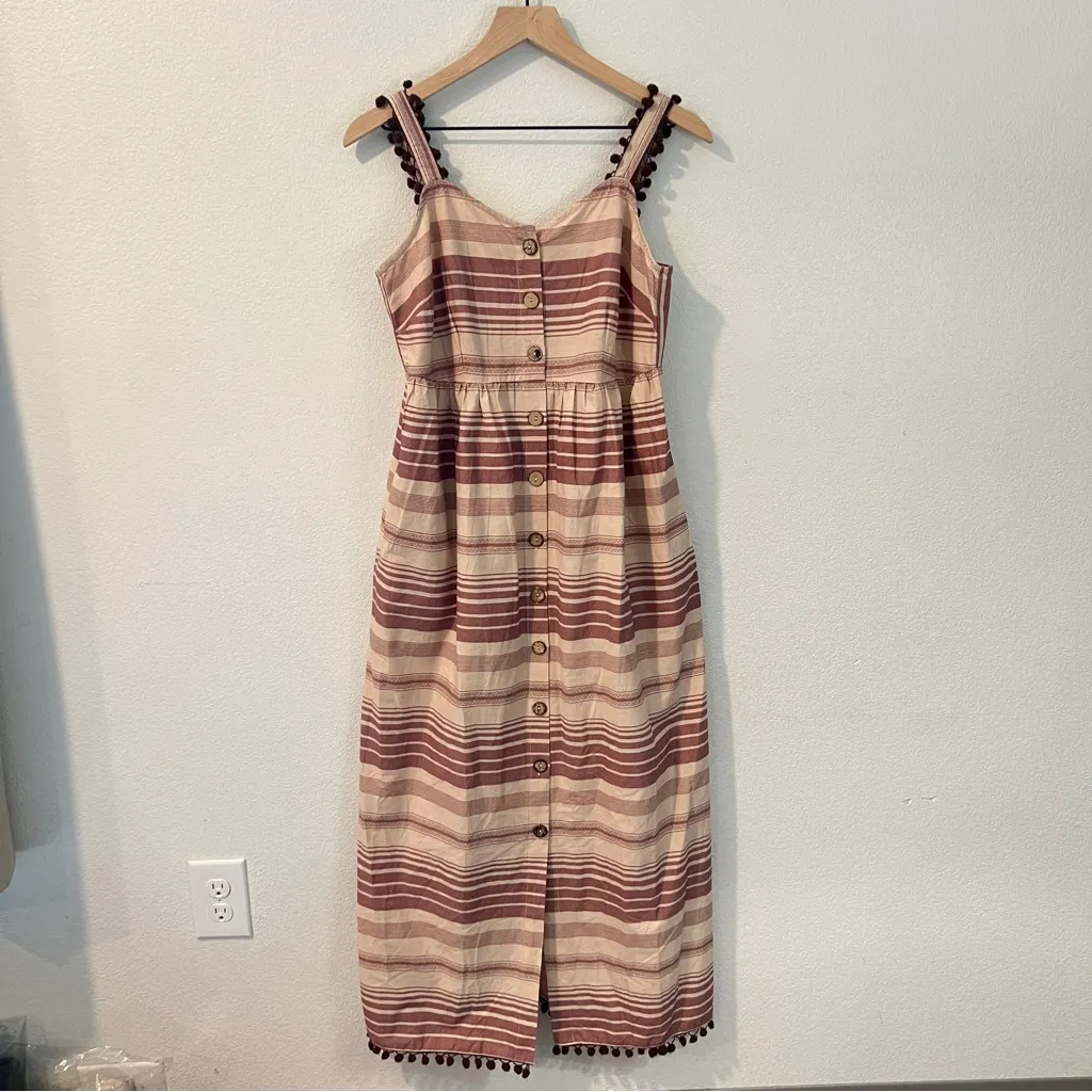 Indya Earthen Striped Cotton Button Down Maxi Dress Boho NWT Size M‎ Red Size M - Image 2