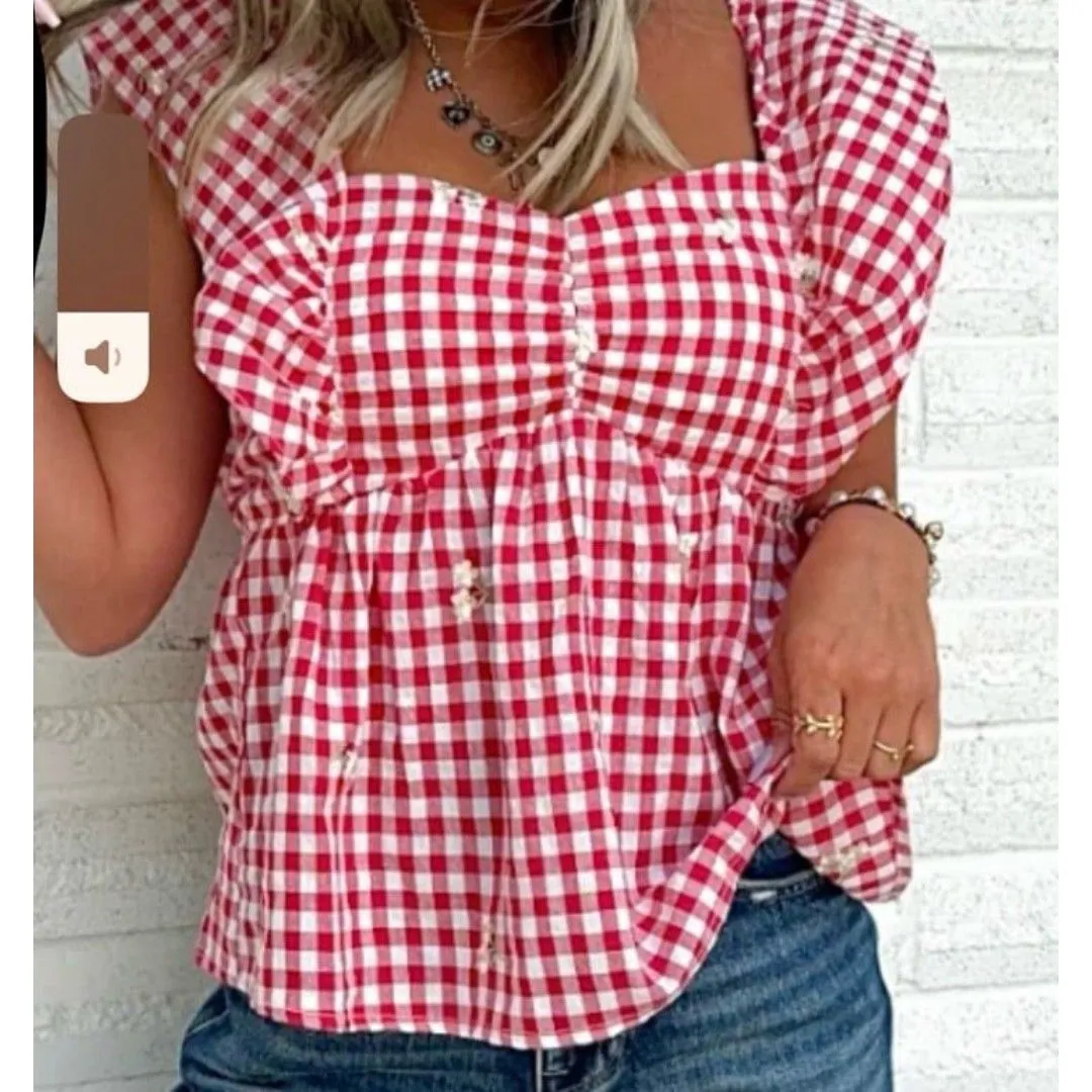 Red Gingham Top Sz small - Image 4