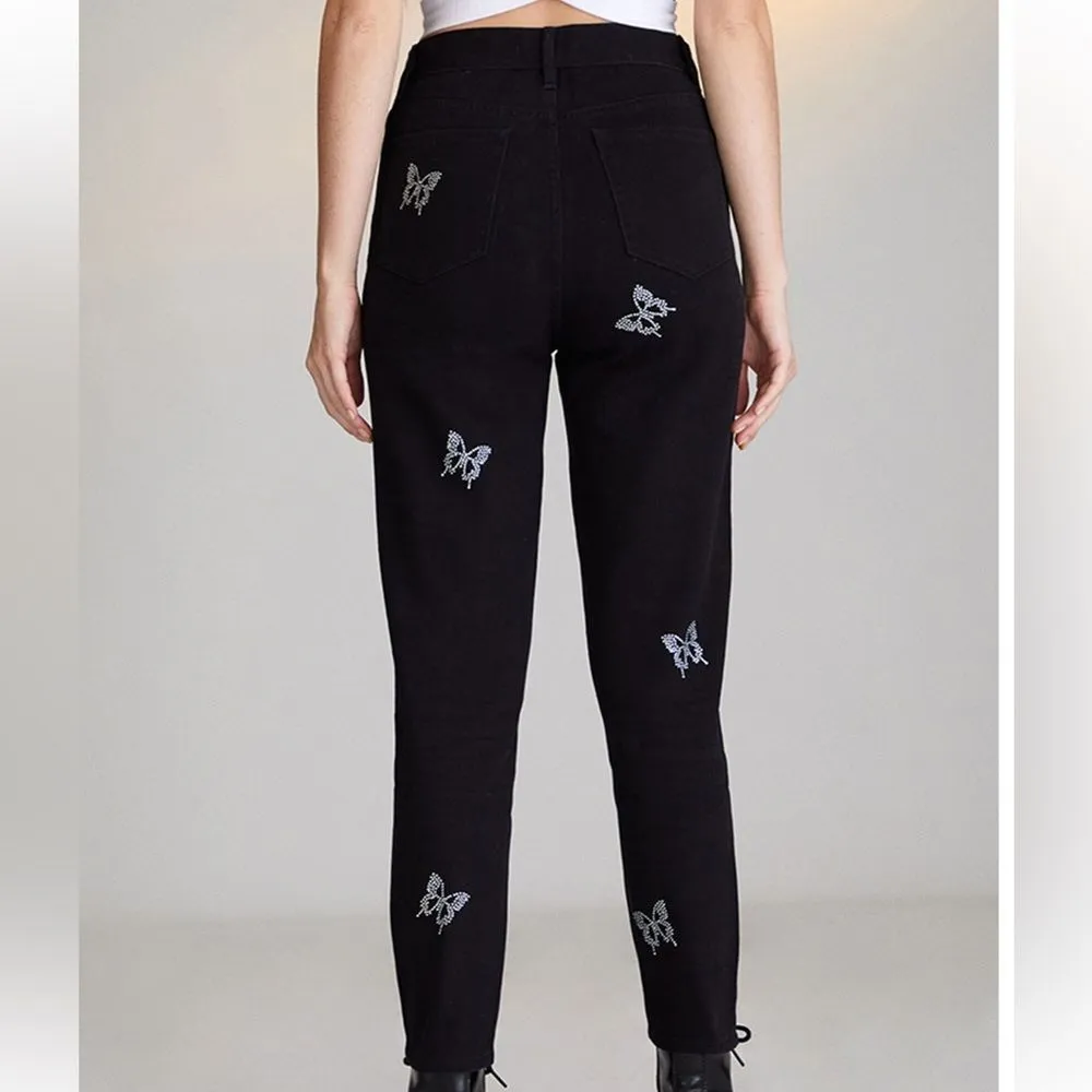 Pacsun Women's 100% Cotton Black Ultra High Rise Slim Black Jeans Butterfly Desi - Image 3
