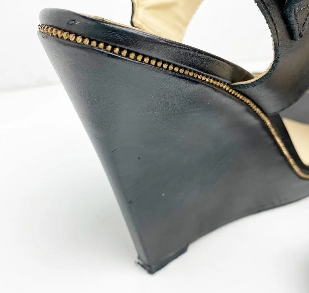 GUESS Jasminn Leather Upper Black Open Toe Wedge Sandals, Size 8.5 - Image 10