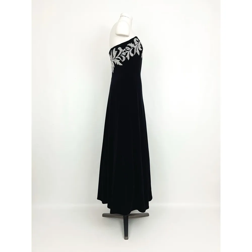 Vintage Y2K Beaded Embellishment Strapless Gown in Black | Size 4 - Image 3