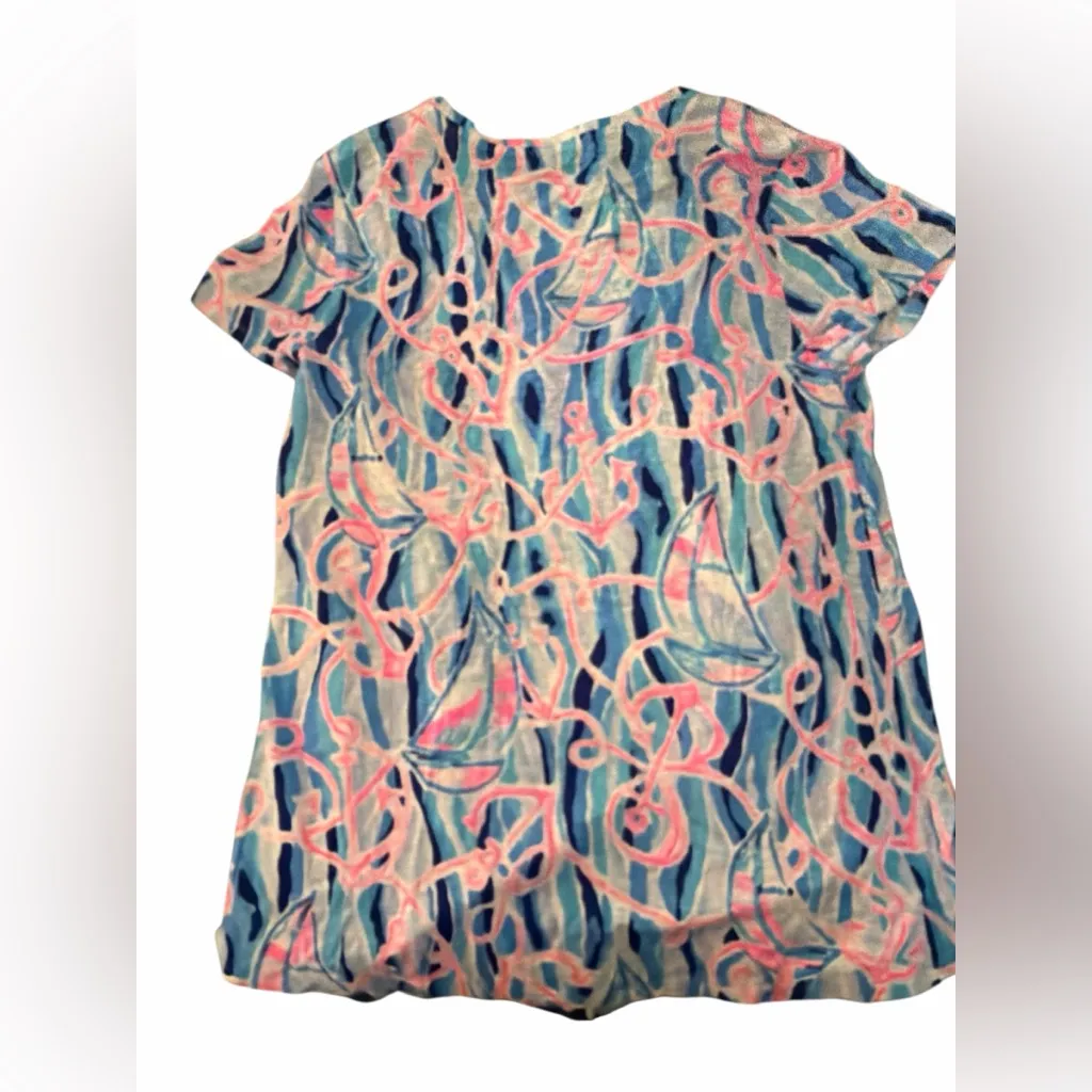 Lilly Pulitzer Etta V-Neck Top Short Sleeve Skim Blue Reel Nauti Anchor Tee NWOT - Image 2