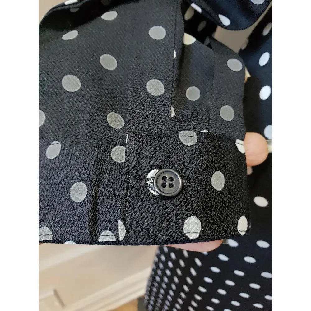 JoJo Maman Bebe Long Shirt Dress Women 4 Black White Polka Dot Slit Button - Image 16