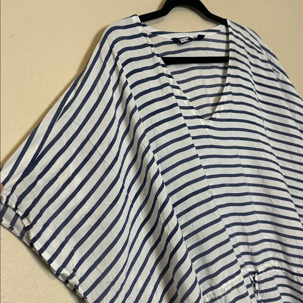 LANDS' END Navy Blue White‎ Striped Cover Up Pullover Adjustable Waist Strap - Image 3