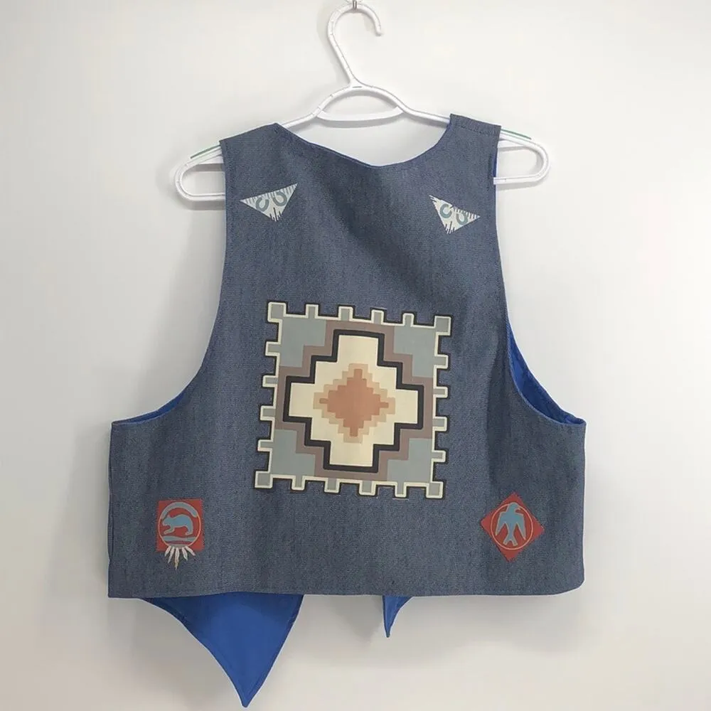 Homemade native vest multiple patches western south western Blue Size XL - Image 3