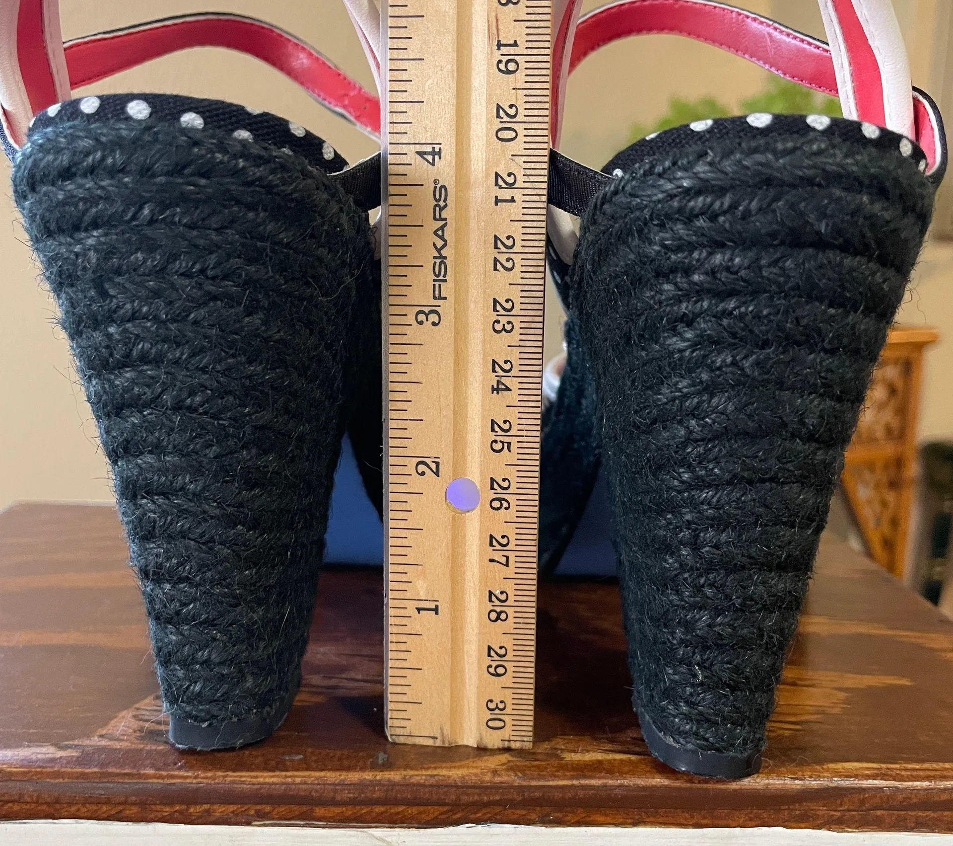 Fancy Me Block Platform Heels Black Tan Red White Floral US 6 - Image 8