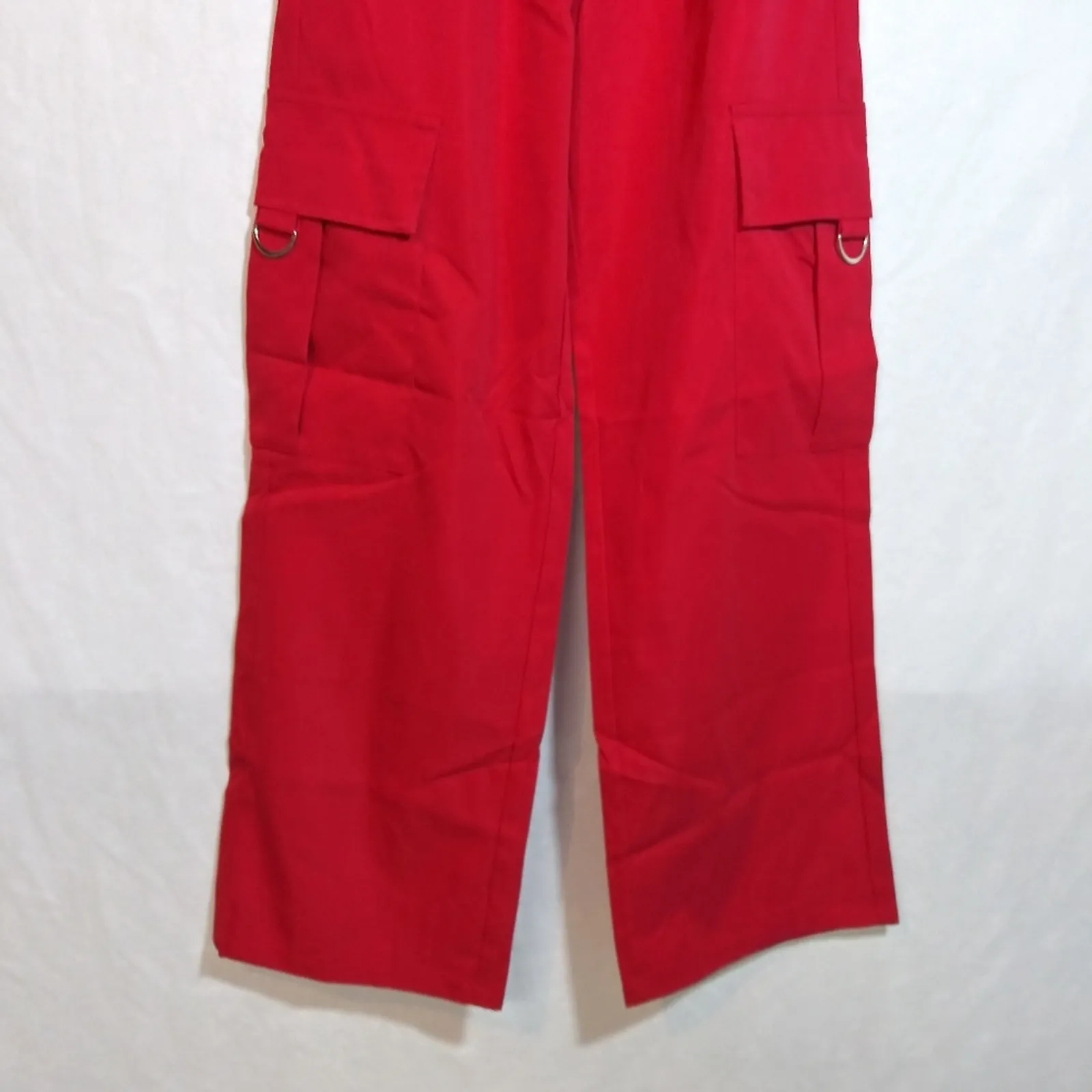 Pretty Little Thing Petite Red Buckle Detail Cargo Wide Leg Pants  Size 2 - Image 3