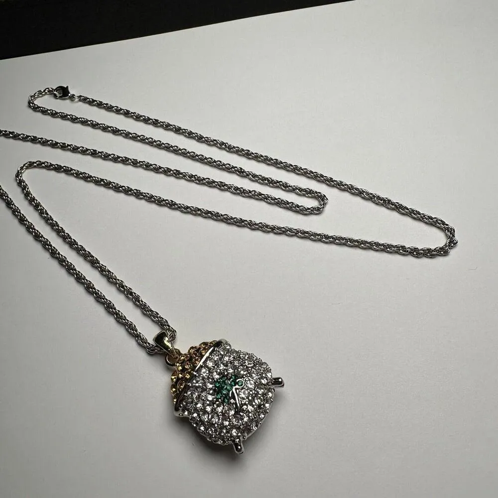 Lucky Pot Of Gold Green Clover Rhinestone Silver Tone Necklace St Patrick’s Day - Image 4