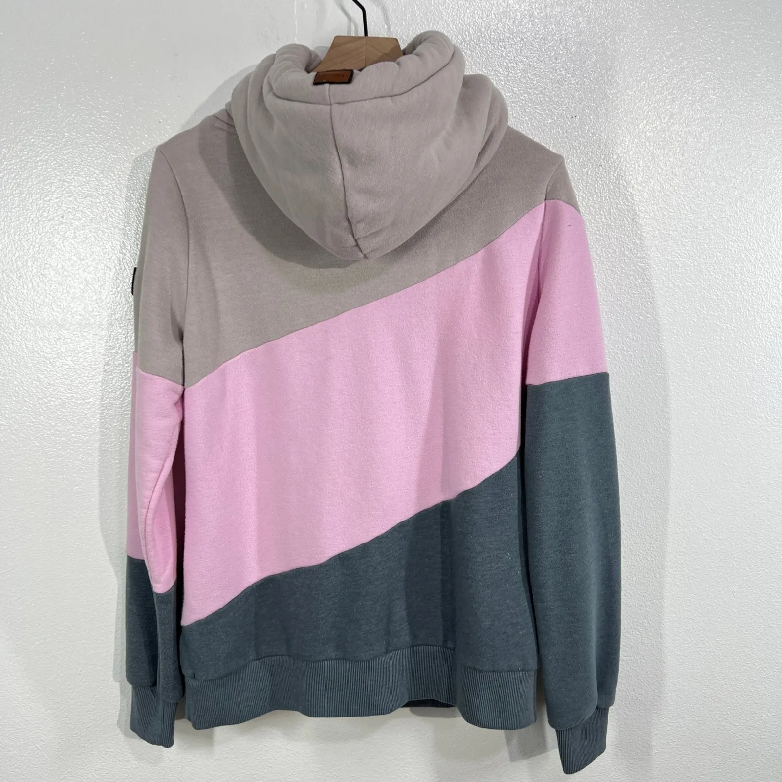 Wanakome Athena Hoodie Large Colorblock‎ Pink Gray Taupe Funnel Neck Sweatshirt - Image 3