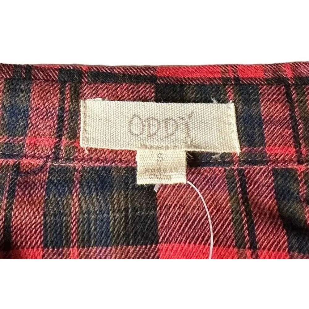 NEW Oddi Kira Red Black Buffalo Plaid Flannel Embroidered Shirt Dress Pockets S - Image 11