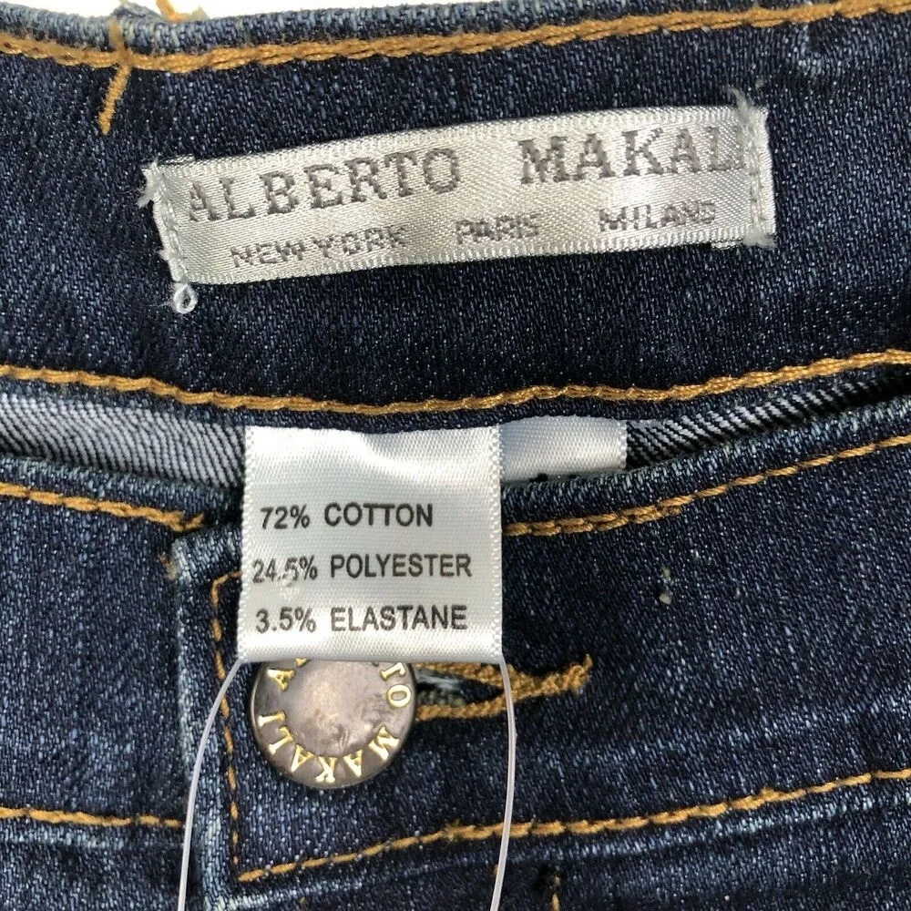 NEW ALBERTO MAKALI Dark Wash Cropped Jeans Striped Cargo Pockets & Trim Sz 14 - Image 5