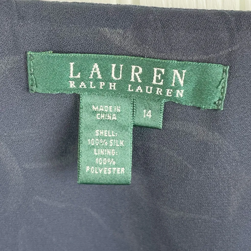 Vintage Y2K Lauren Ralph Lauren Midi Skirt Size 14 Navy Blue Floral 100% Silk - Image 5