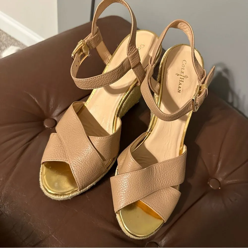 Cole Haan Women's Hart Sandal Size 8 Espadrille Wedge Heel Strappy Tan  Size 9.5 - Image 7