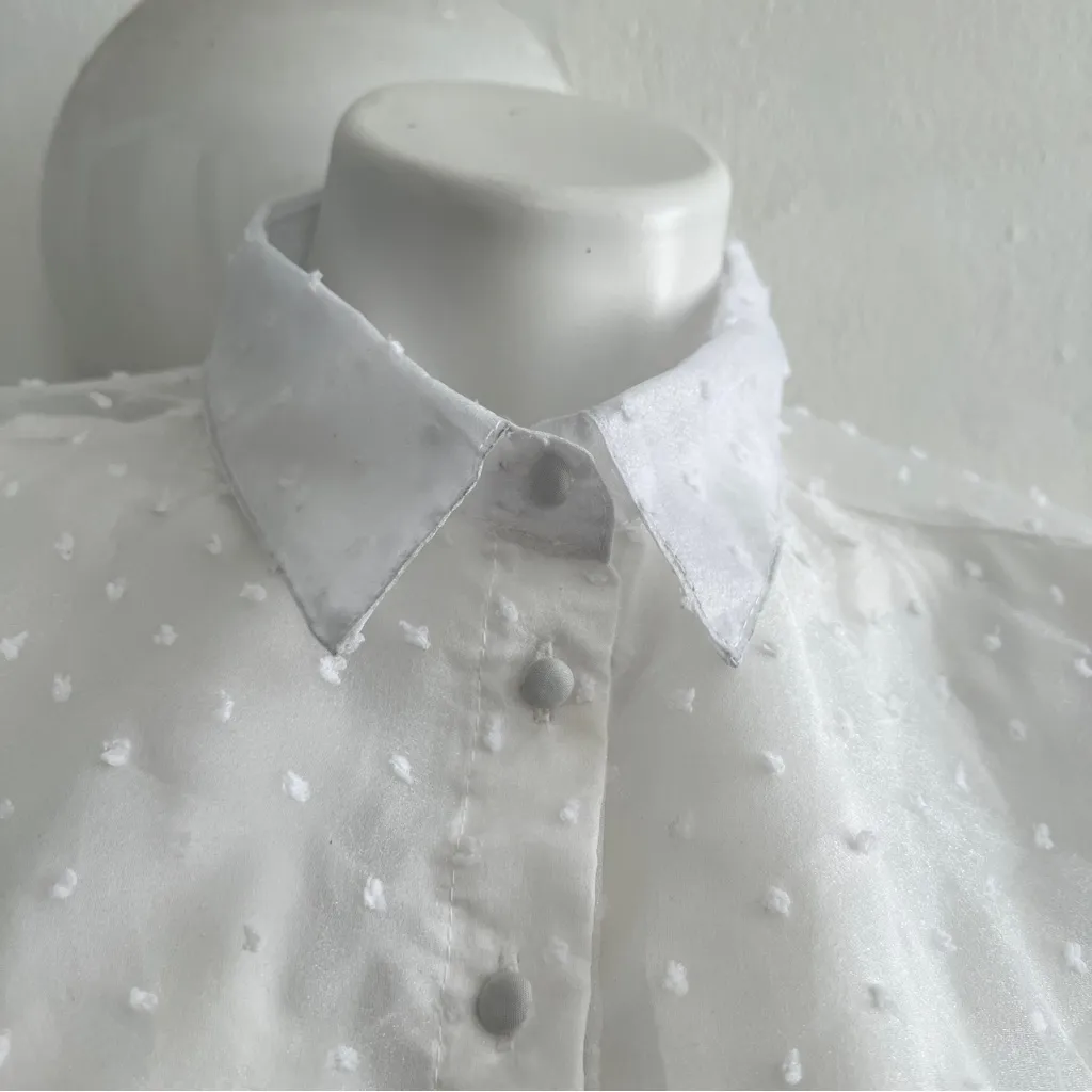 Elegant White Sheer Polka Dot Blouse - Image 8