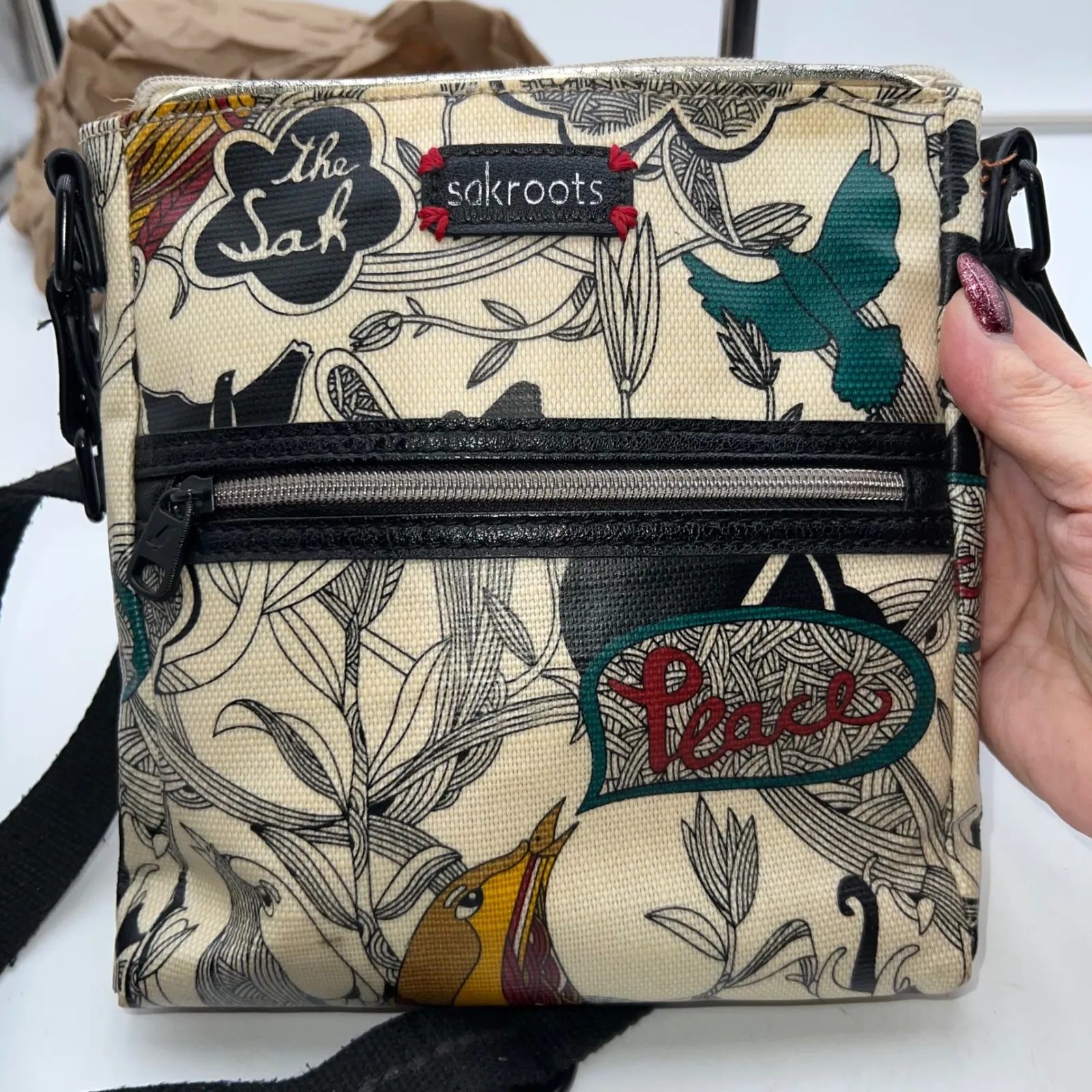 Sakroots Peace Dove & Floral Print Crossbody Bag Small Travel Purse - Image 12