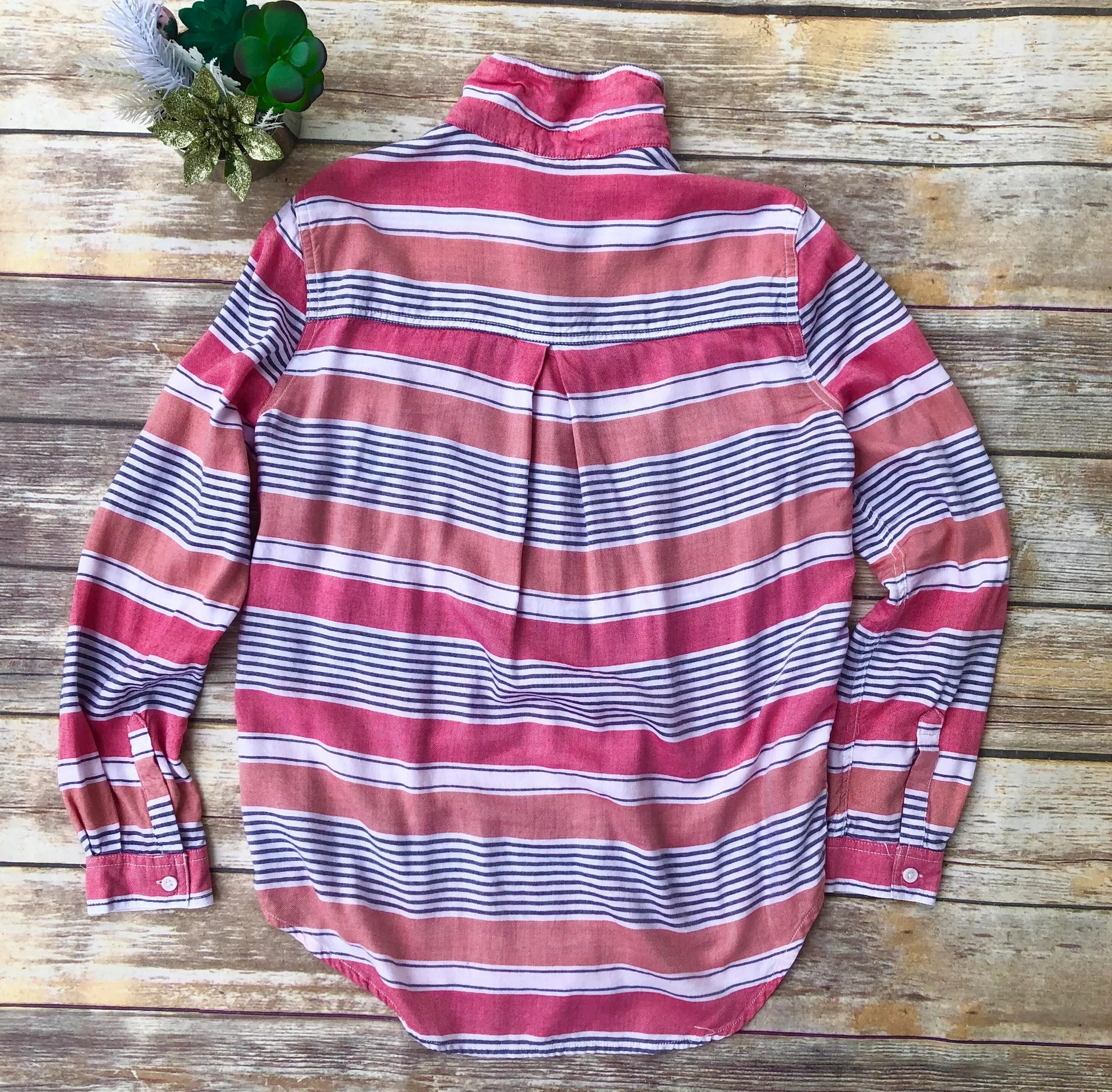 Pink Peach Orange Striped Button Down Shirt - Image 2
