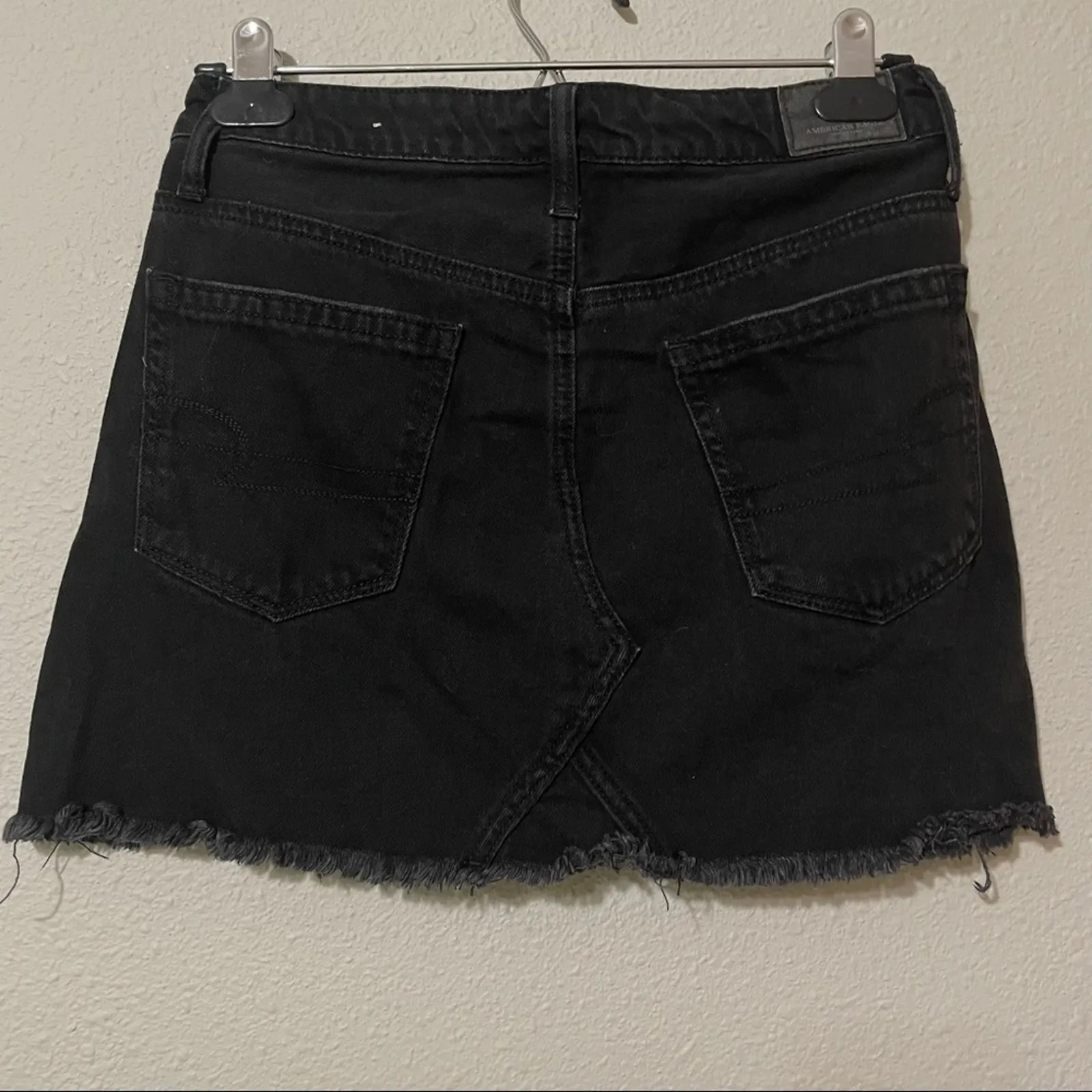 American Eagle Black Distressed Denim Cut Off Skirt 2 Button Fly - Image 5