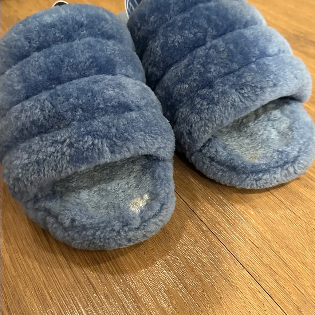 UGG Fluff Yeah Blue Fuzzy Slipper Slides Size 8 - Image 5