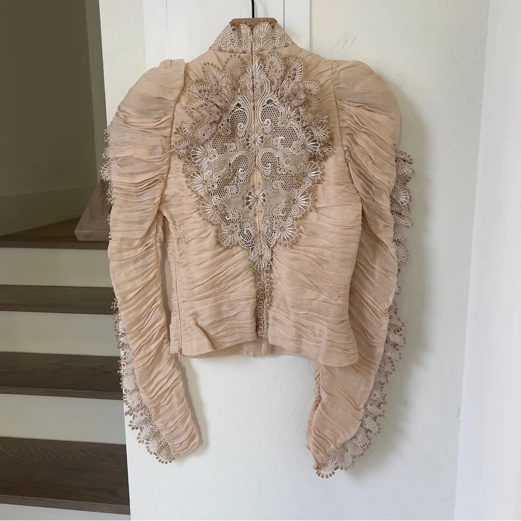 NWT Zimmermann Kaleidoscope Lace Doily Long Sleeve Blouse in Buff Beige - Image 4