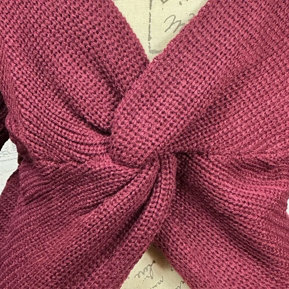 Reversible Twisted Favorite Knit Long Sleeve Fall Sweater Burgundy Size M Red Size M - Image 9
