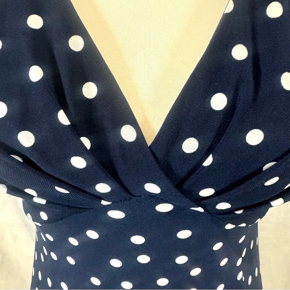 navy and white polka dot empire waist dress size 2 - Image 3