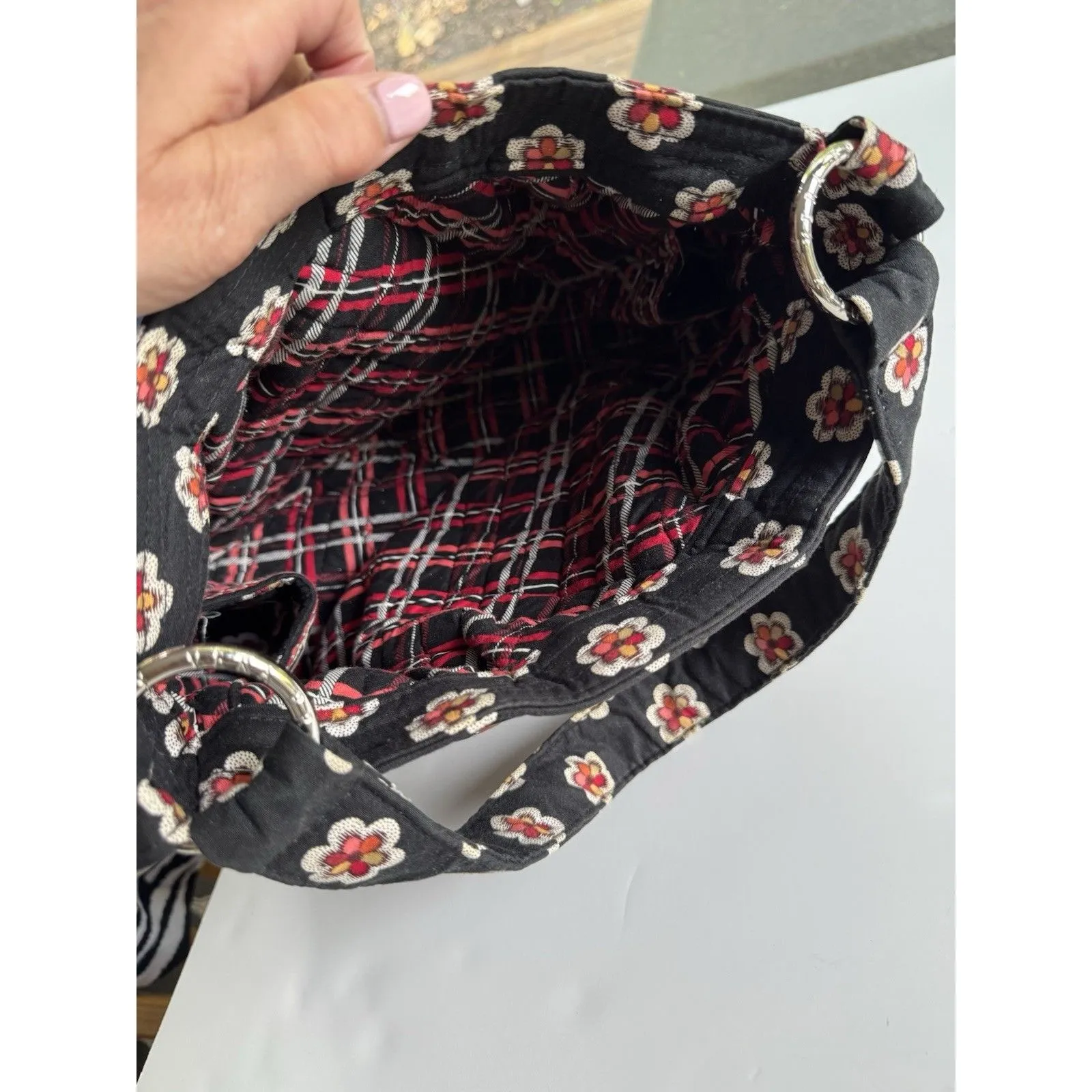 Vera Bradley Reversible Tote Purse Handbag Quilted Floral/ Check Great Shoulder - Image 4