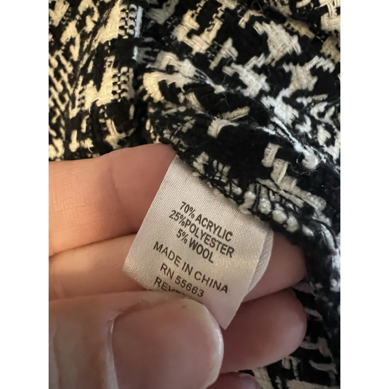 For Cynthia jacket Fringe Sz M Houndstooth Hooded Pockets Black White Classic - Image 6